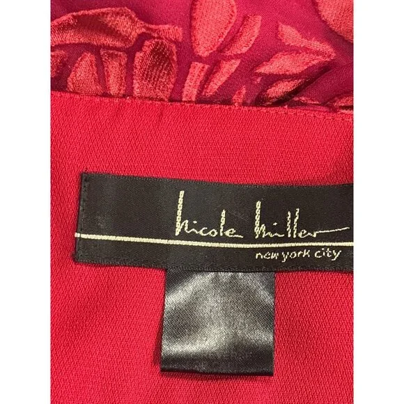 Nicole Miller Silk Burnout Floral Maxi Dress Burgundy Spaghetti Strap XS - Picture 7 of 10